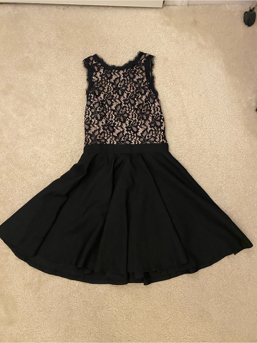Francesca’s Black Lace Bodice Fit-and-Flare Dress